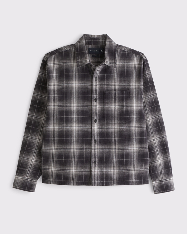 Cropped Flannel, Black Plaid view 1