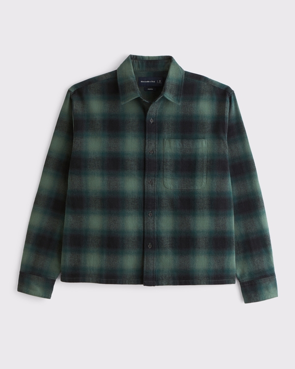 Cropped Flannel, Green Plaid view 1