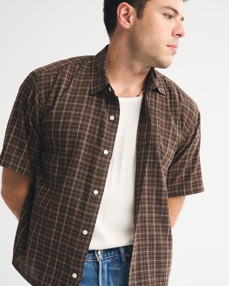 Short-Sleeve Cropped Button-Up Shirt