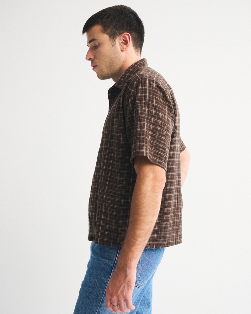 Short-Sleeve Cropped Button-Up Shirt