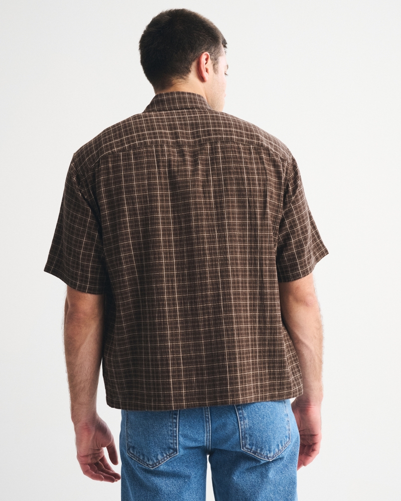 Short-Sleeve Cropped Button-Up Shirt