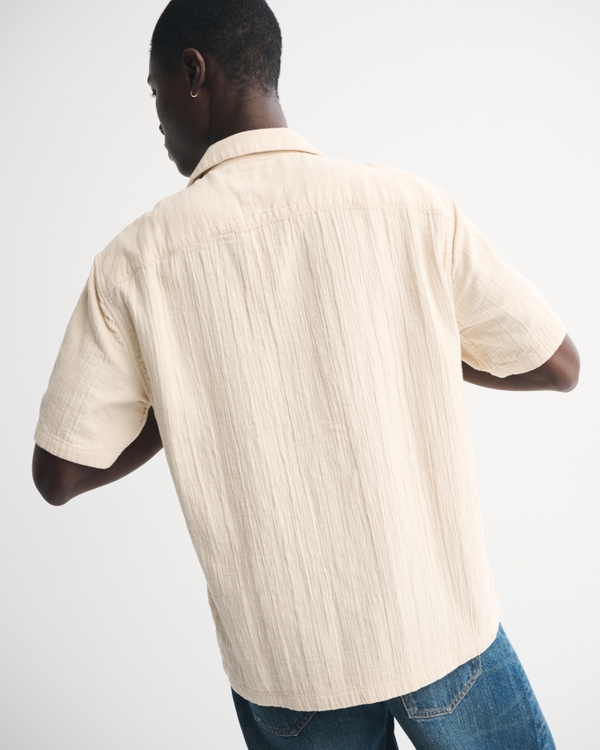 Camp Collar Textured Button-Up Shirt