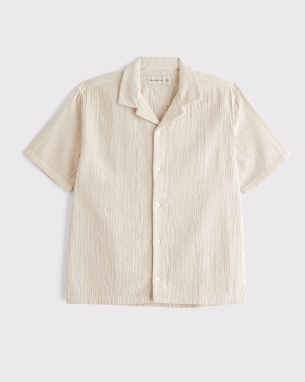 Camp Collar Textured Button-Up Shirt