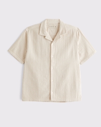 Camp Collar Textured Button-Up Shirt