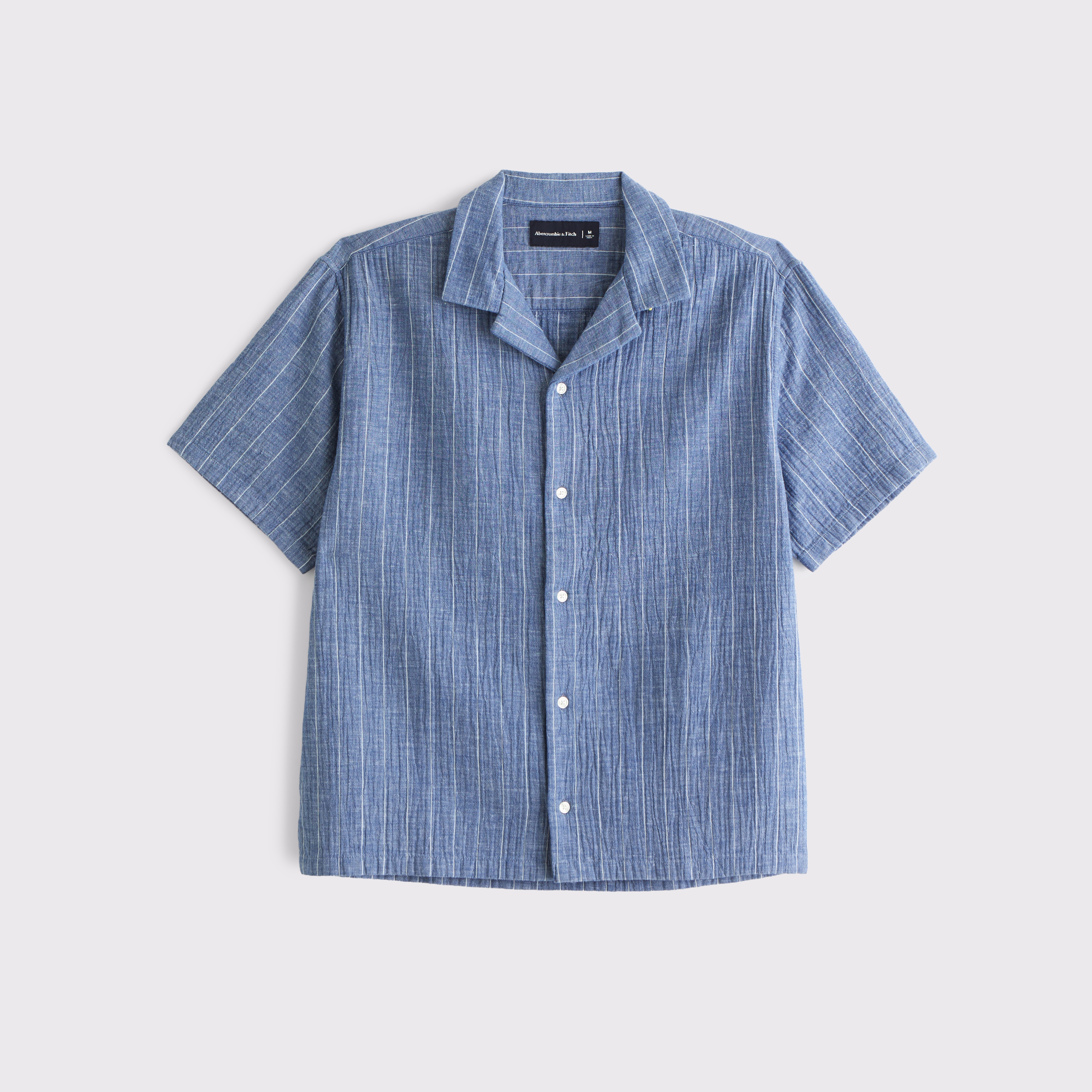 Abercrombie & Fitch Camp Collar Textured Button-up Shirt In Blue