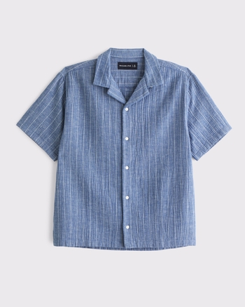 Camp Collar Textured Button-Up Shirt