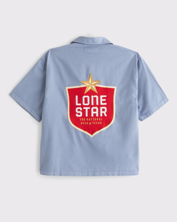 Short-Sleeve Lone Star Beer Workwear Button-Up Shirt, Blue view 1