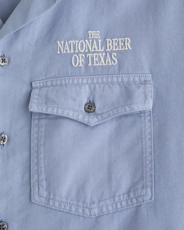 Short-Sleeve Cropped Lone Star Beer Workwear Button-Up Shirt