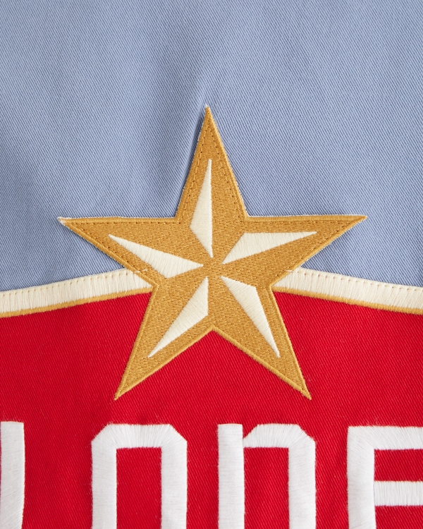 Short-Sleeve Cropped Lone Star Beer Workwear Button-Up Shirt