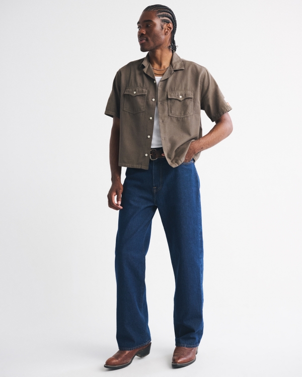 Short-Sleeve Cropped Coors Banquet Workwear Button-Up Shirt