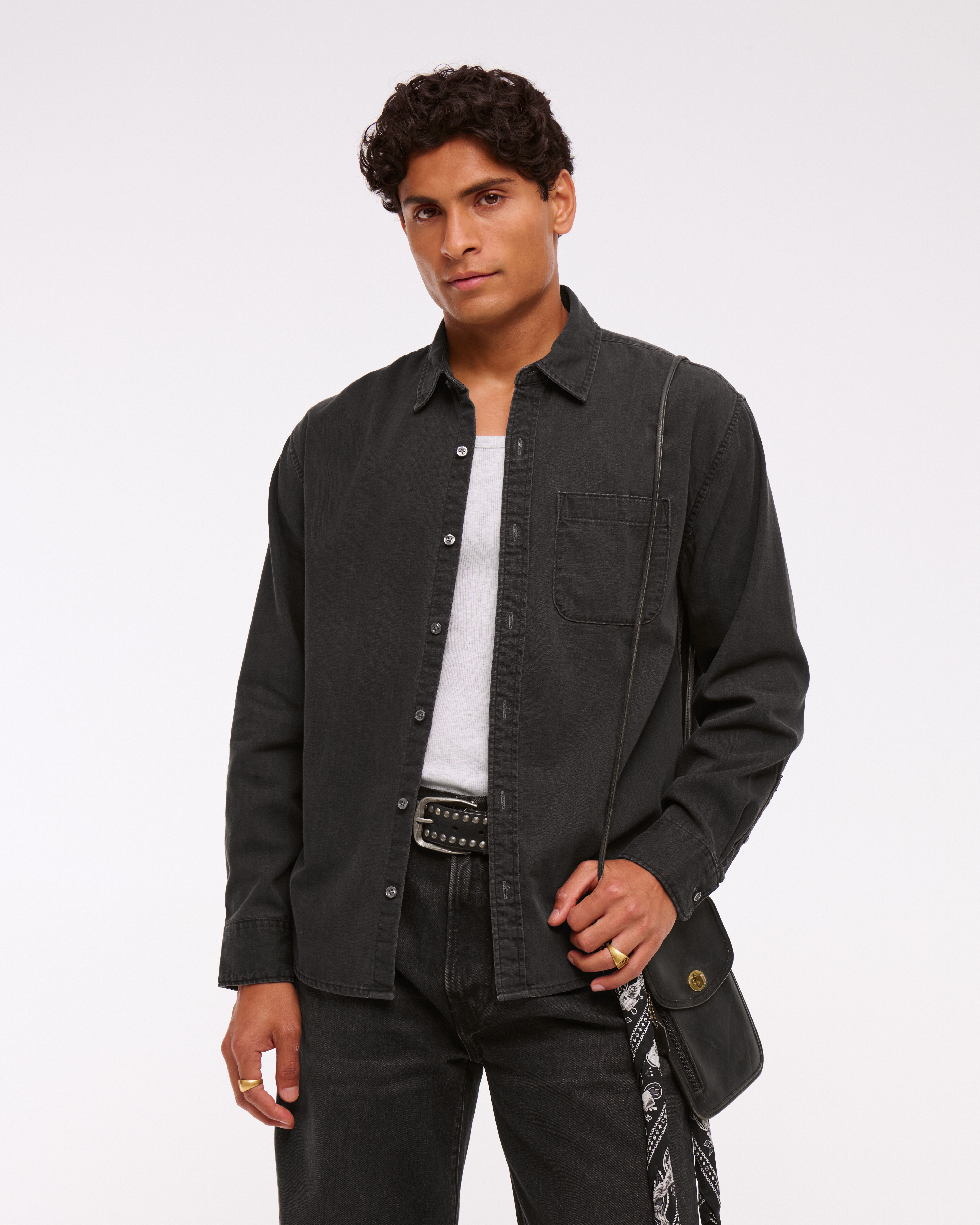 Abercrombie & Fitch Denim Button-up Shirt In Black