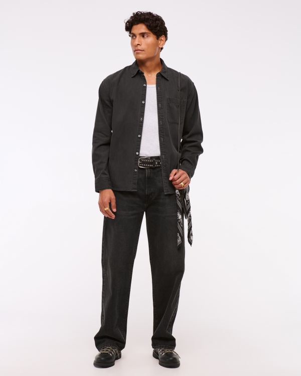 Denim Button-Up Shirt, Black Wash view 2