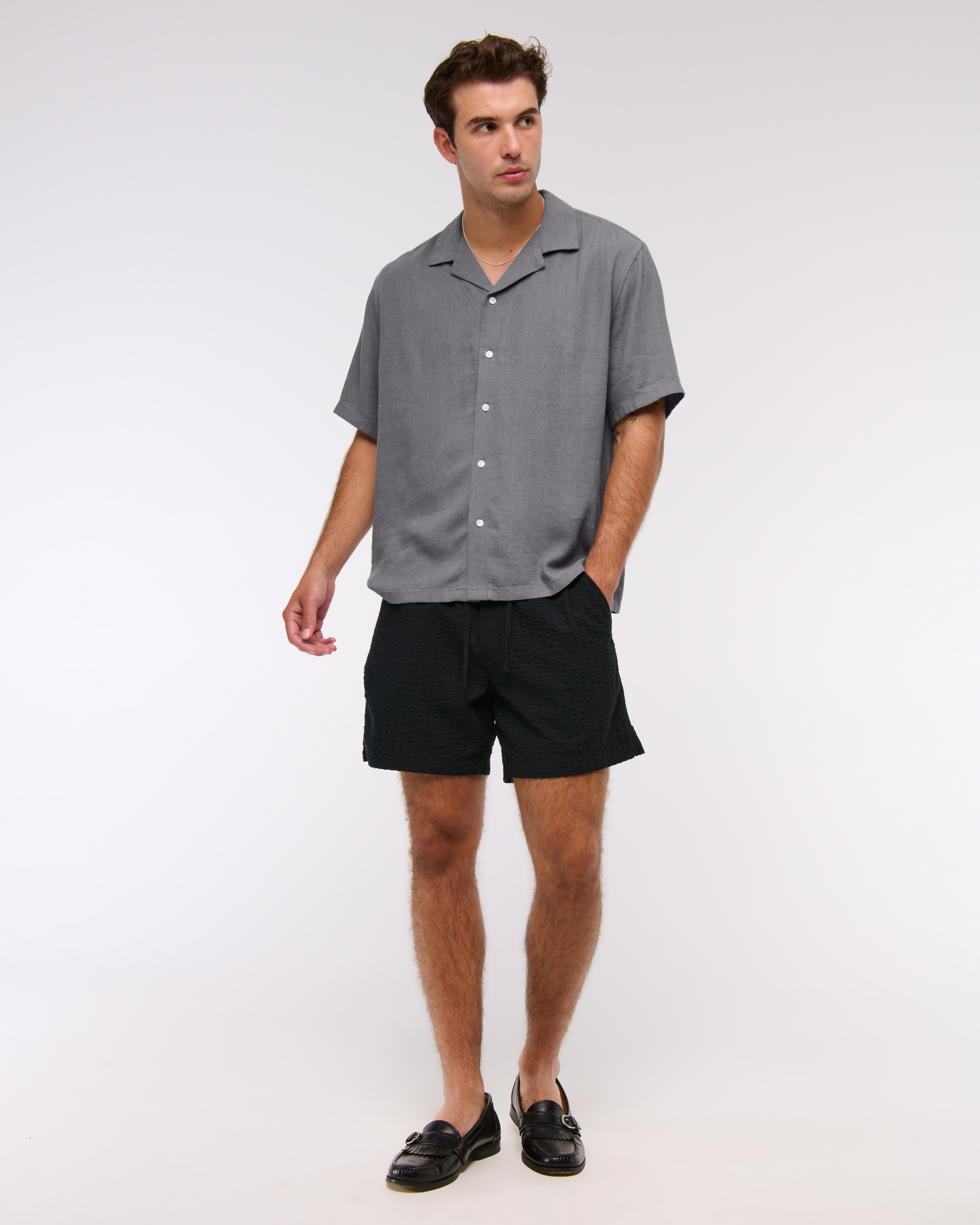 Мужские рубашки Abercrombie & Fitch Camp Collar Summer Linen-Blend Shirt — фото 3
