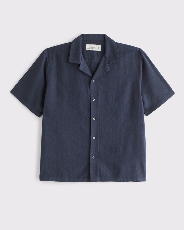 Camp Collar Summer Linen-Blend Shirt, Sapphire view 1