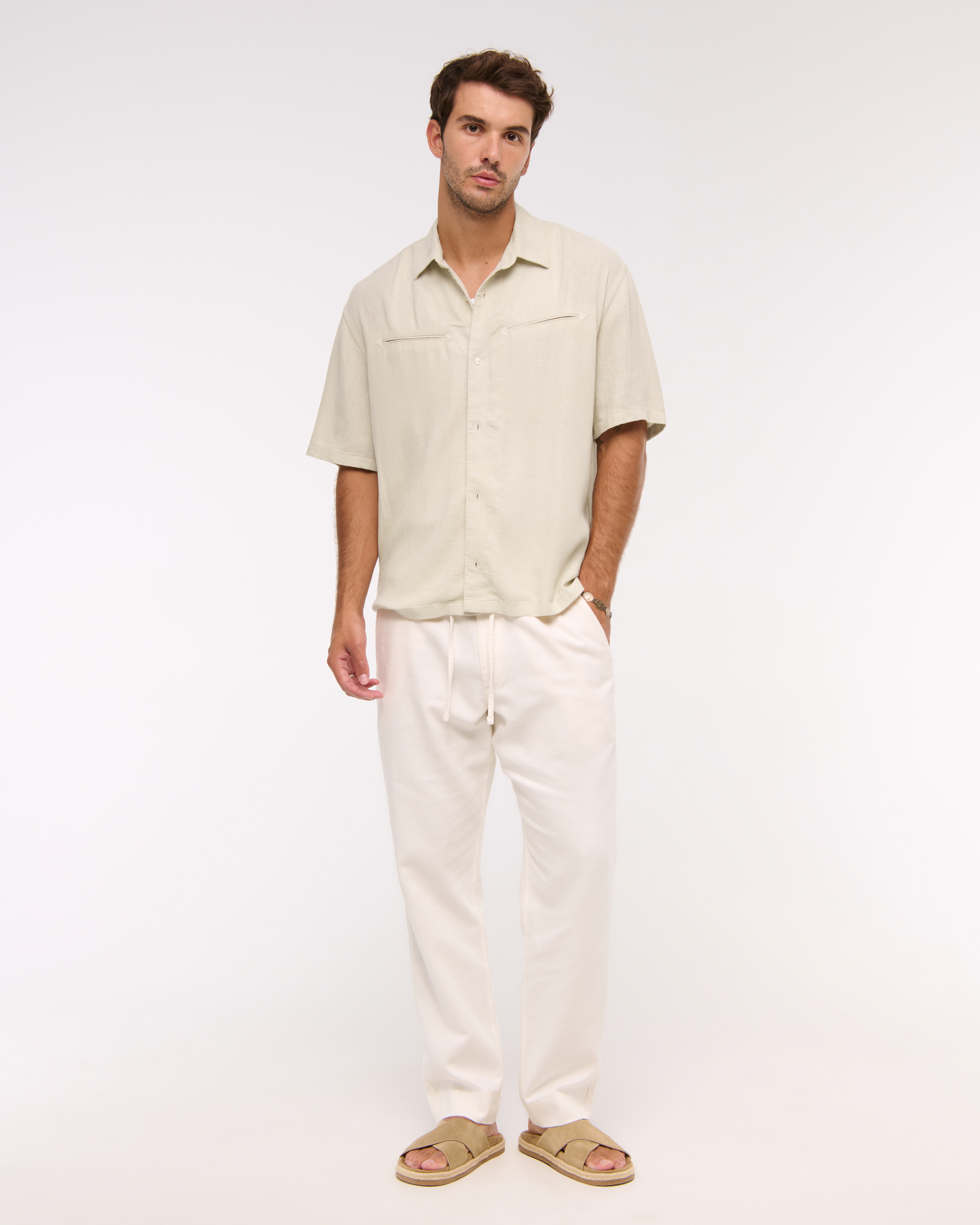 Мужские рубашки Abercrombie & Fitch Short-Sleeve Summer Linen-Blend Button-Up Shirt — фото 3