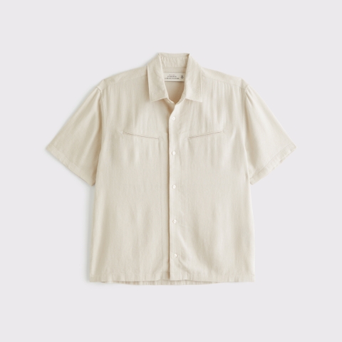Мужские рубашки Abercrombie & Fitch Short-Sleeve Summer Linen-Blend Button-Up Shirt