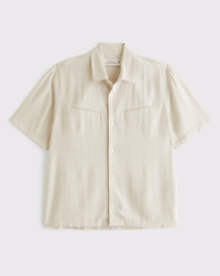 Short-Sleeve Summer Linen-Blend Button-Up Shirt