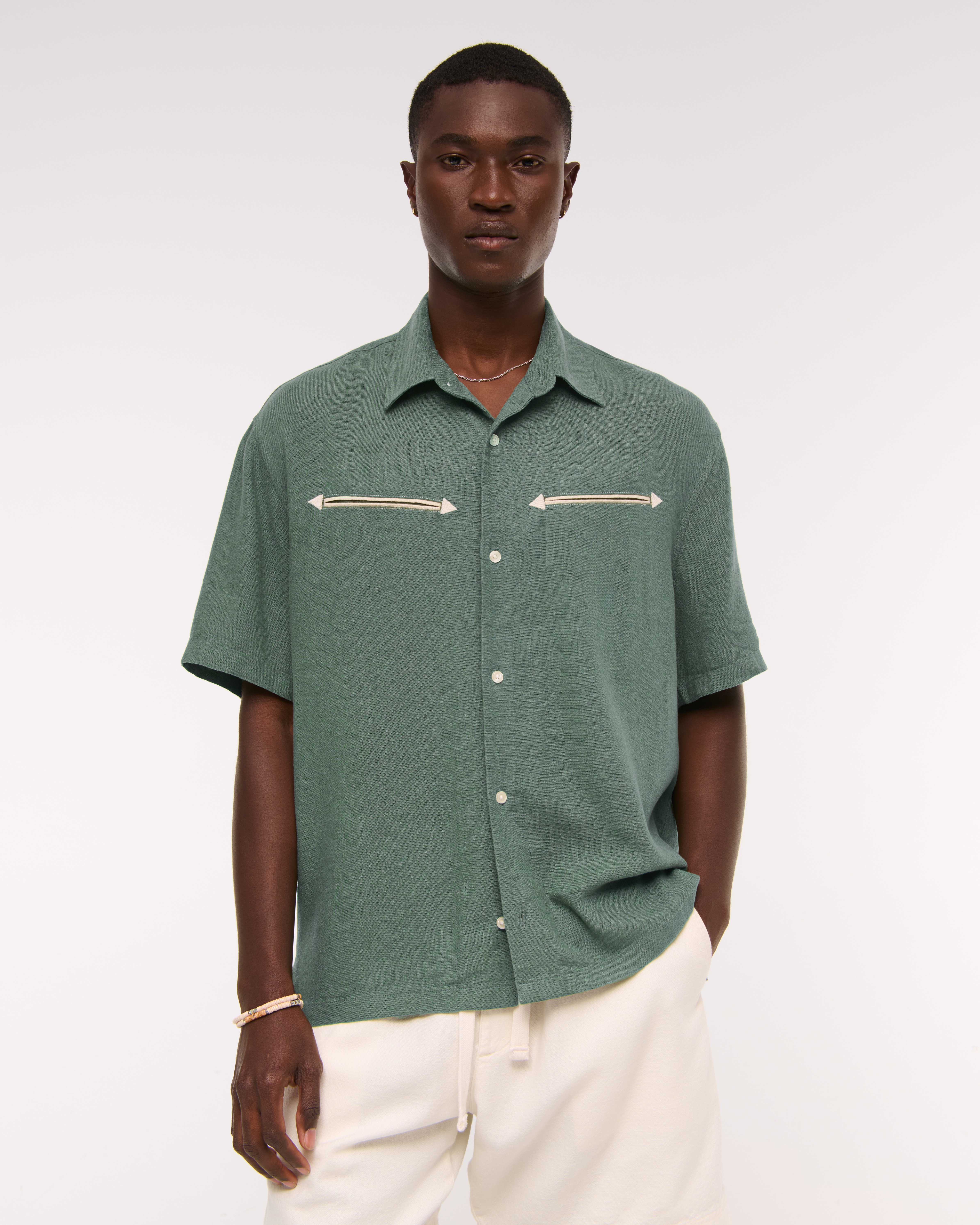 Men's Short-Sleeve Summer Linen-Blend Button-Up Shirt