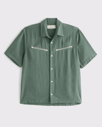 Short-Sleeve Summer Linen-Blend Button-Up Shirt