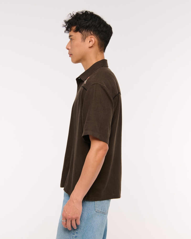 Short-Sleeve Summer Linen-Blend Button-Up Shirt