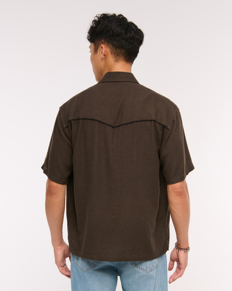Short-Sleeve Summer Linen-Blend Button-Up Shirt