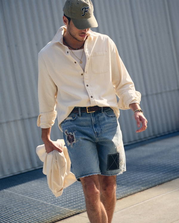 Twill Shirt Jacket, Cream view 1