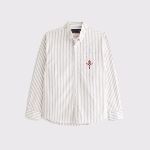Мужские рубашки Abercrombie & Fitch Lunar New Year Poplin Button-Up Shirt
