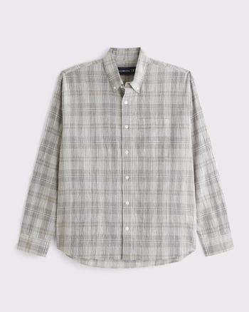 Long-Sleeve Textural Plaid Button-Up Shirt from Abercrombie & Fitch - $26.97