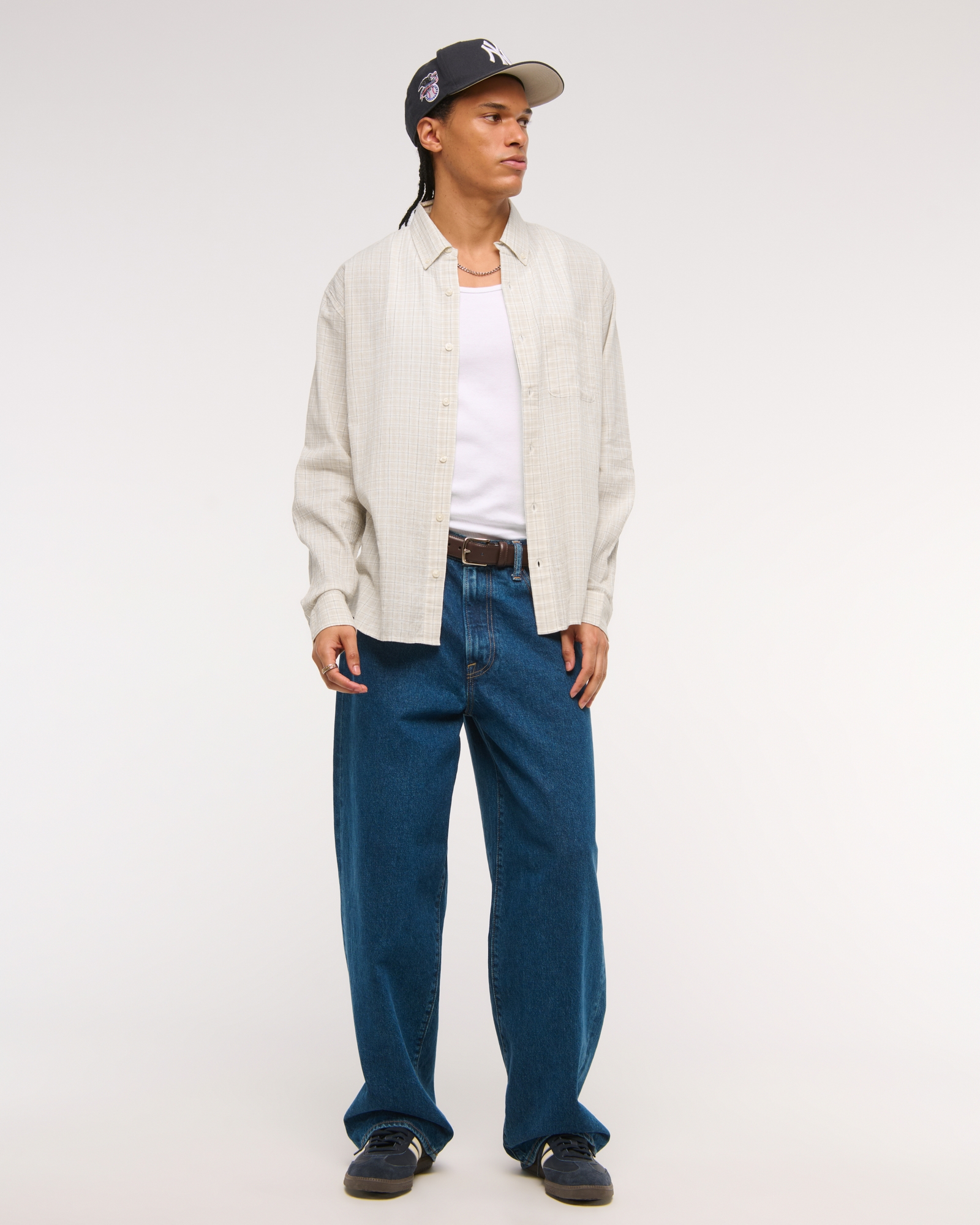 Long-Sleeve Textural Plaid Button-Up Shirt