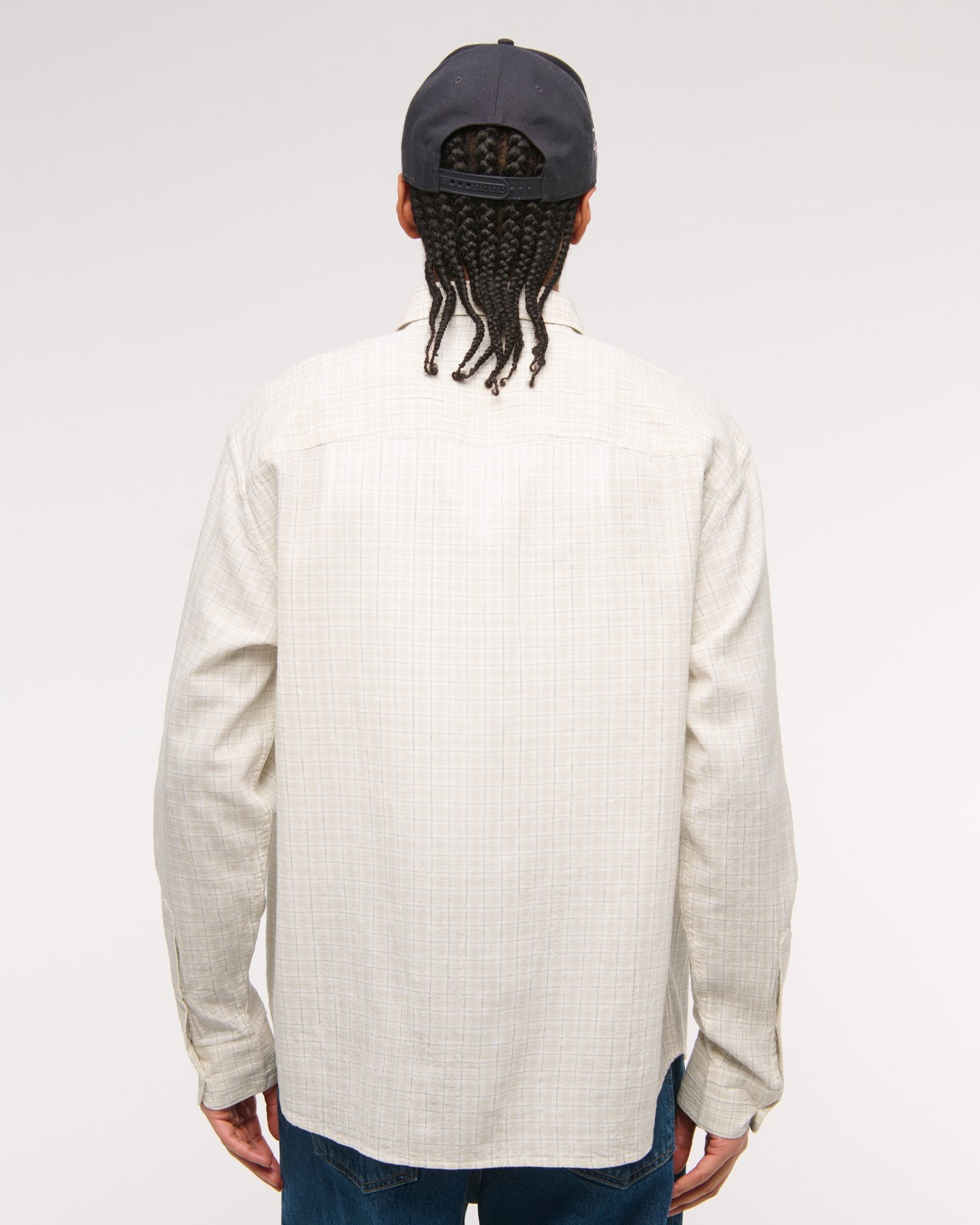 Long-Sleeve Textural Plaid Button-Up Shirt