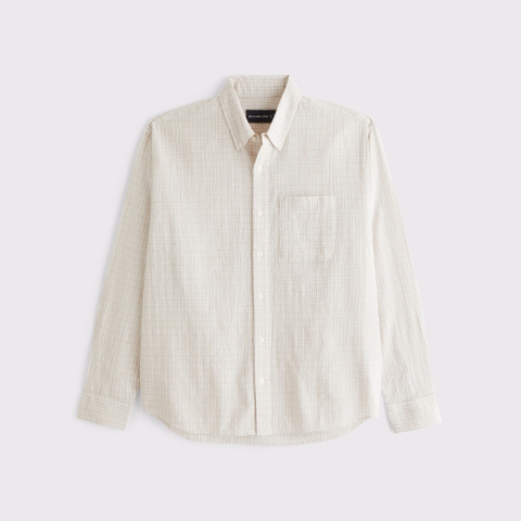 Мужские рубашки Abercrombie & Fitch Long-Sleeve Textural Plaid Button-Up Shirt