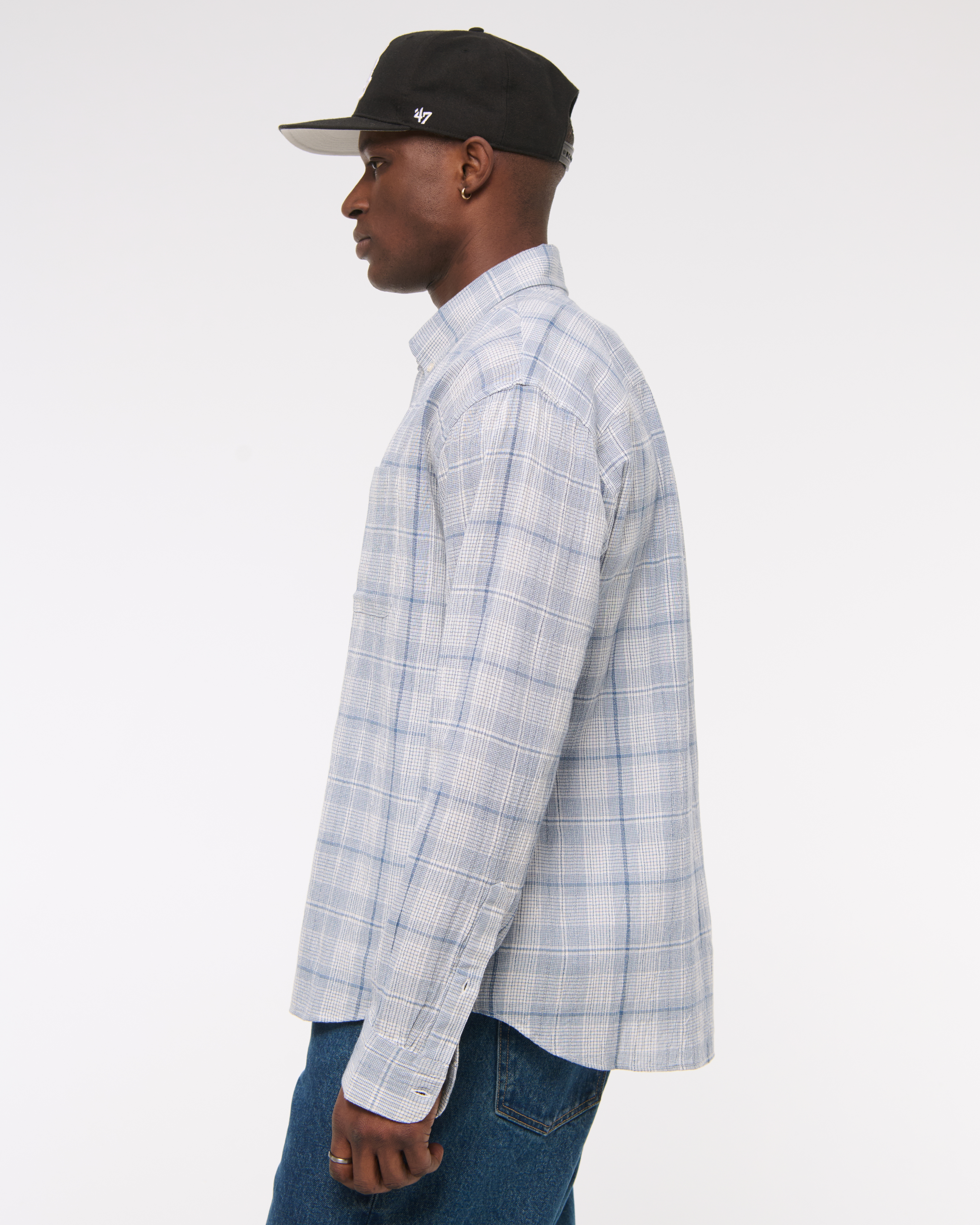 シャツ HUECLOSET Wrinkled Check Shirt 25KERO153 Chiko Check Crop Shirt, Blue