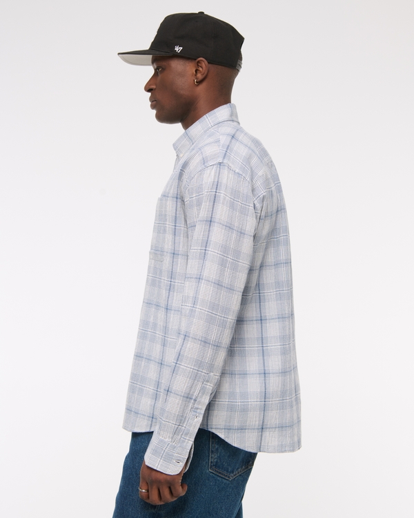 Long-Sleeve Textural Plaid Button-Up Shirt