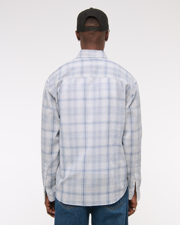 Long-Sleeve Textural Plaid Button-Up Shirt