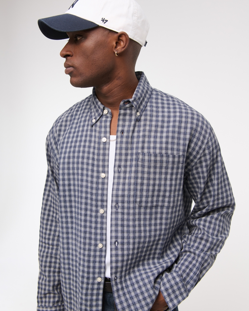 Long-Sleeve Plaid Button-Up Shirt