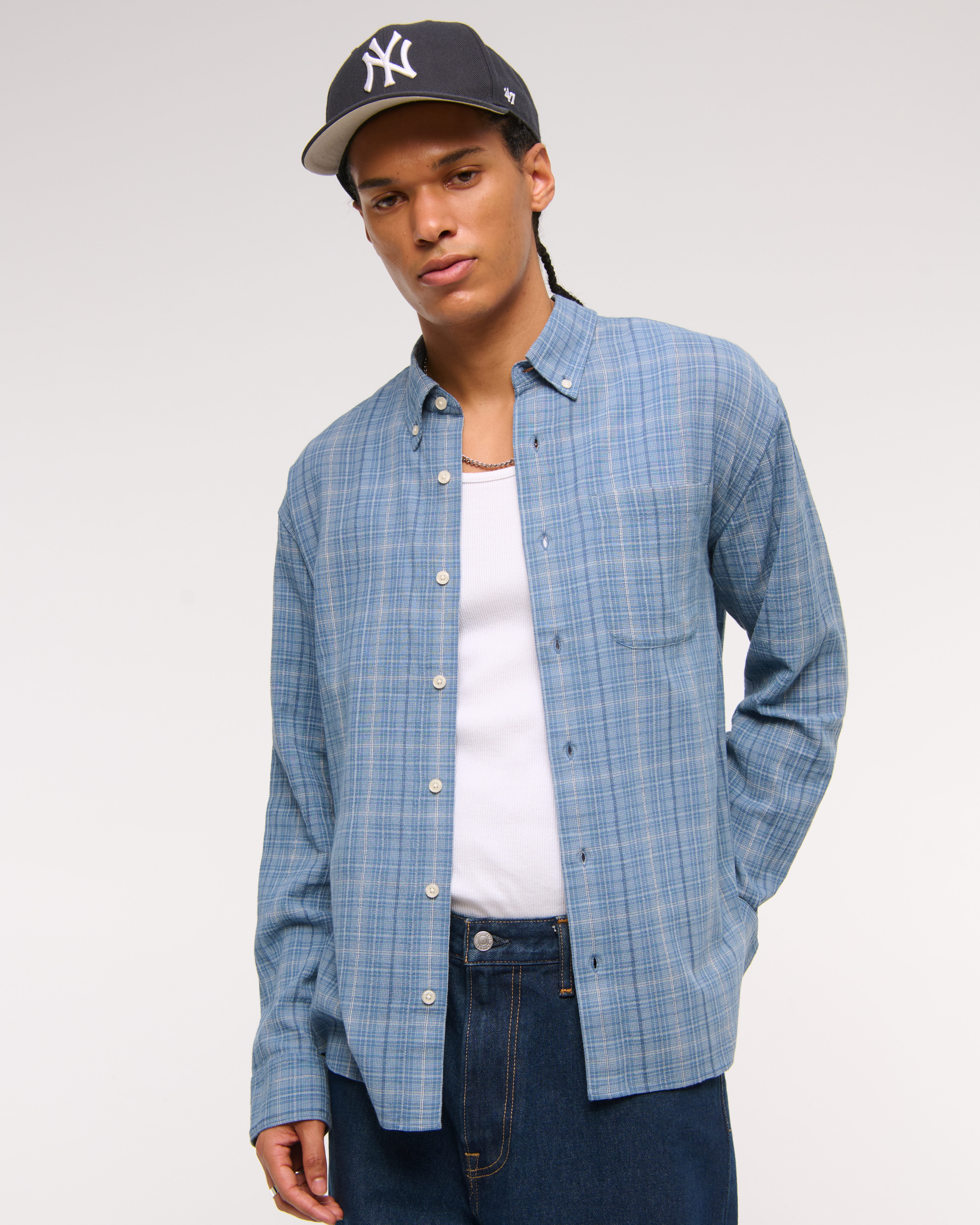 Abercrombie & Fitch Long-sleeve Plaid Button-up Shirt In Blue