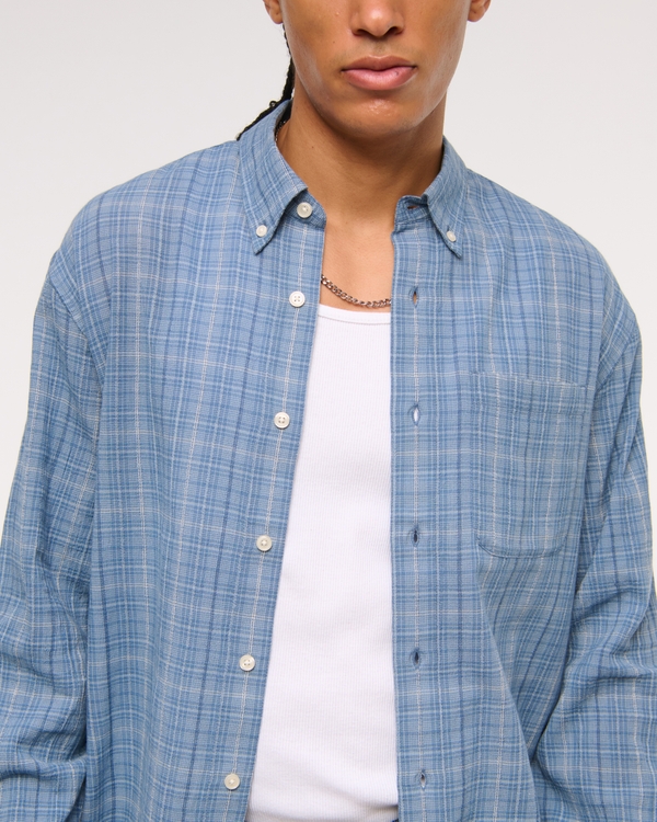 Long-Sleeve Plaid Button-Up Shirt, Light Blue Plaid view 2