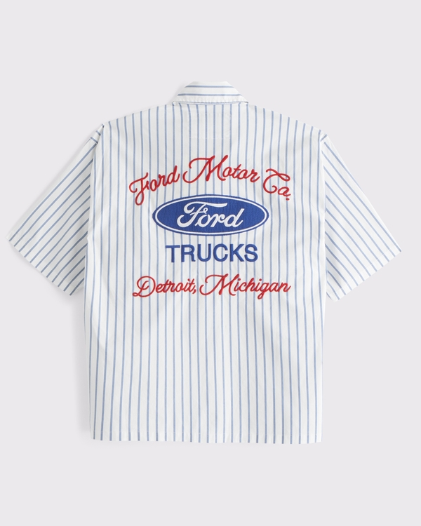 Short-Sleeve Cropped Ford Button-Up Shirt, White Stripe view 1