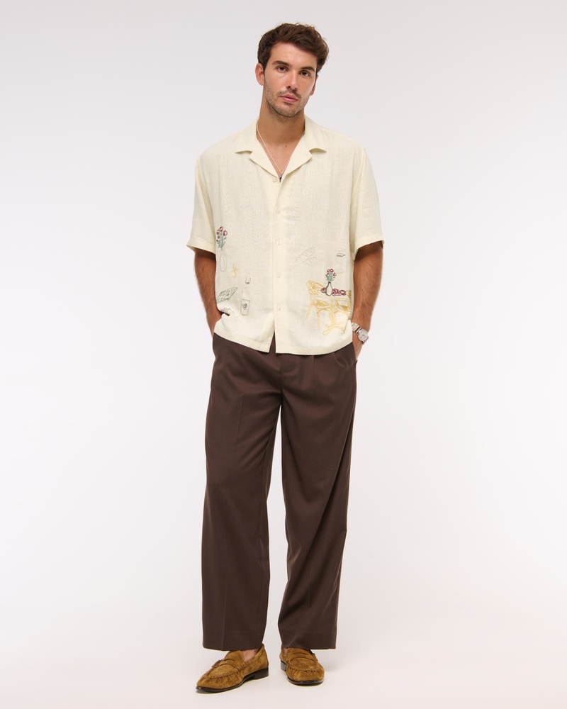 Camp Collar Cropped Summer Linen-Blend Shirt