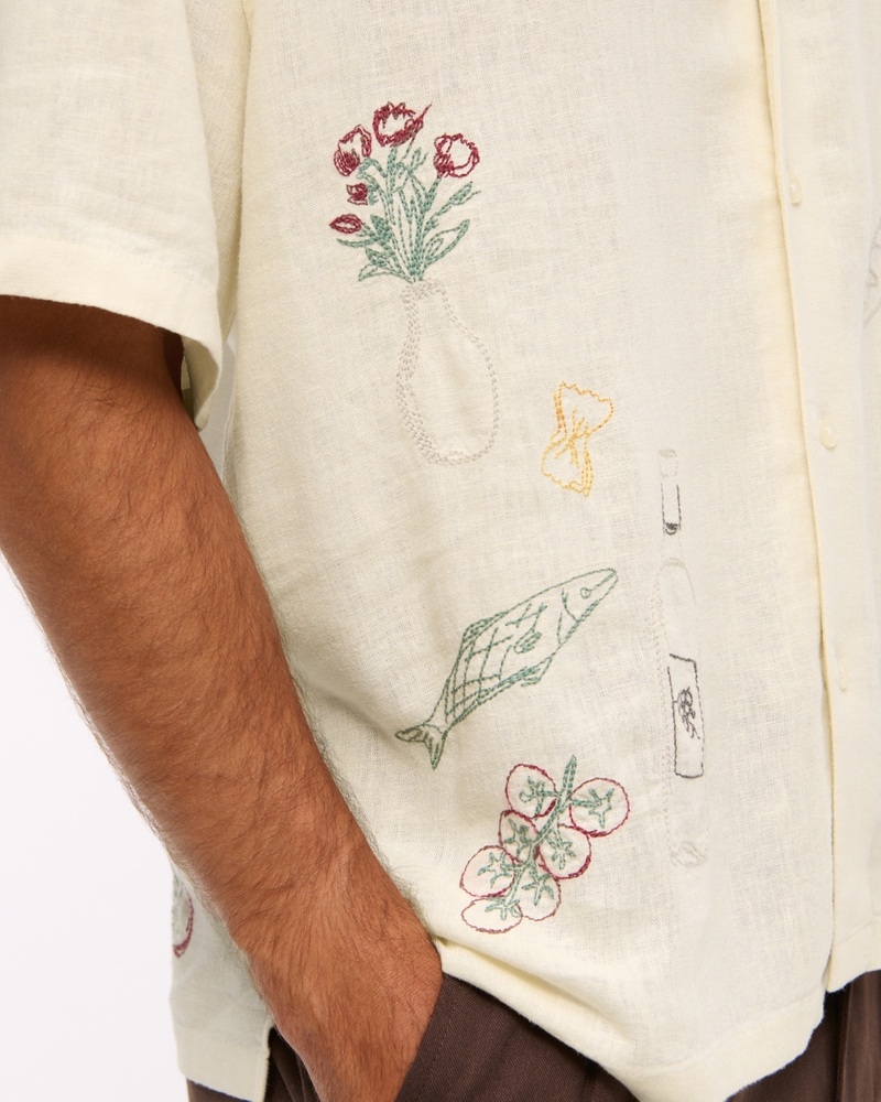 Camp Collar Cropped Summer Linen-Blend Shirt