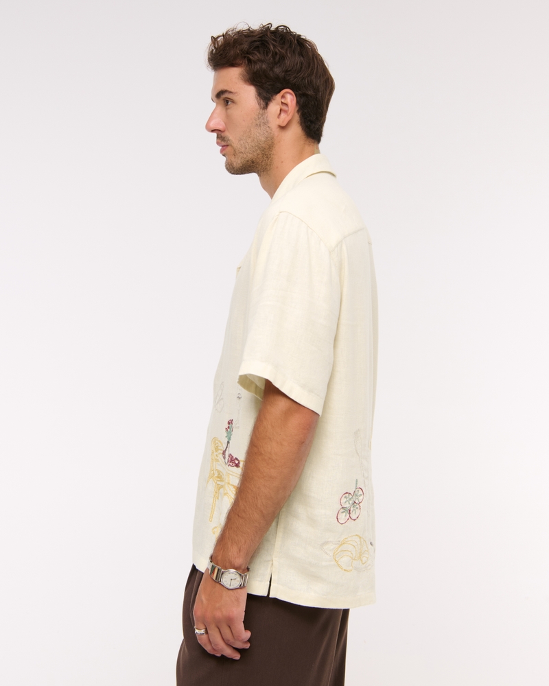Camp Collar Cropped Summer Linen-Blend Shirt