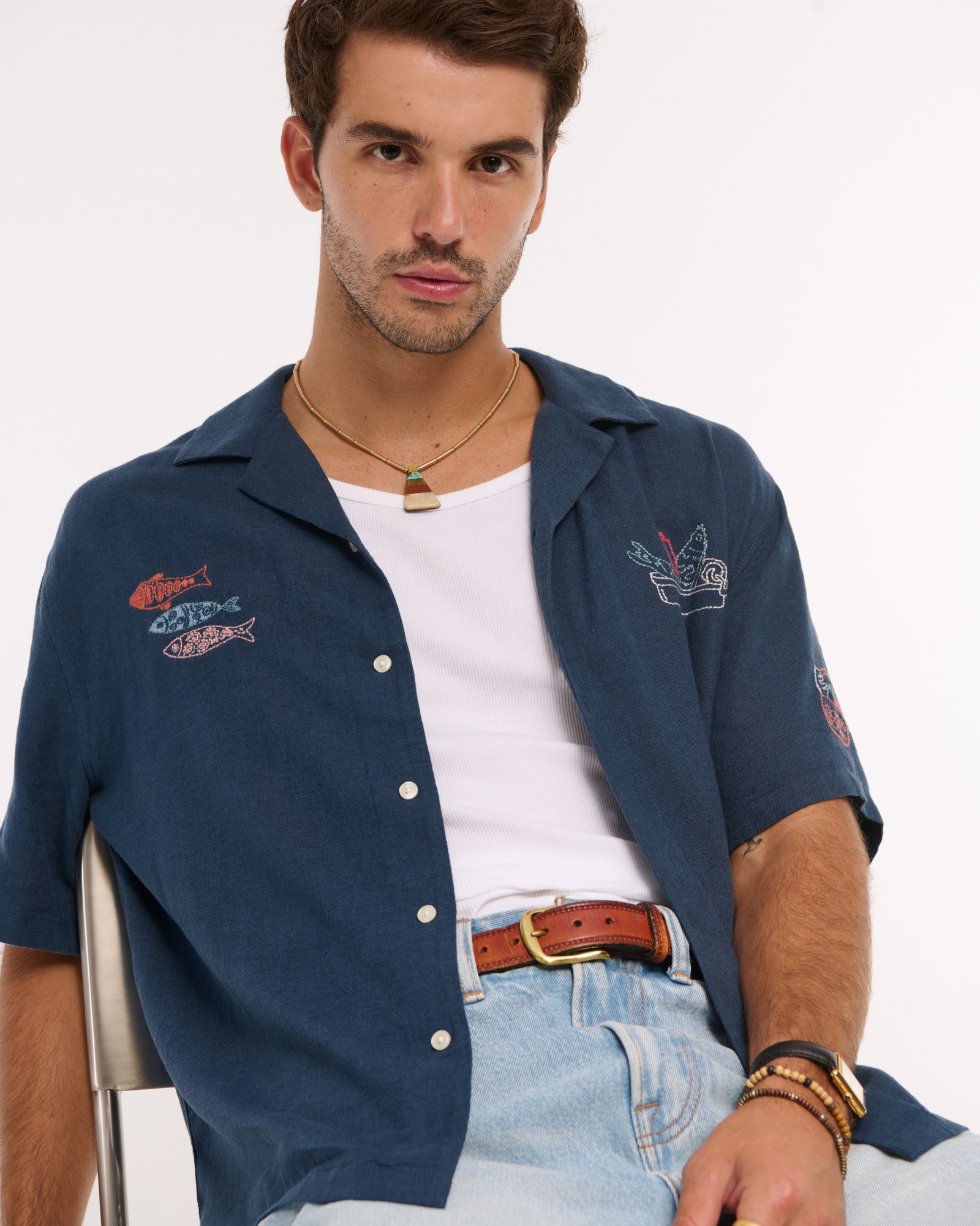 Camp Collar Cropped Summer Linen-Blend Shirt