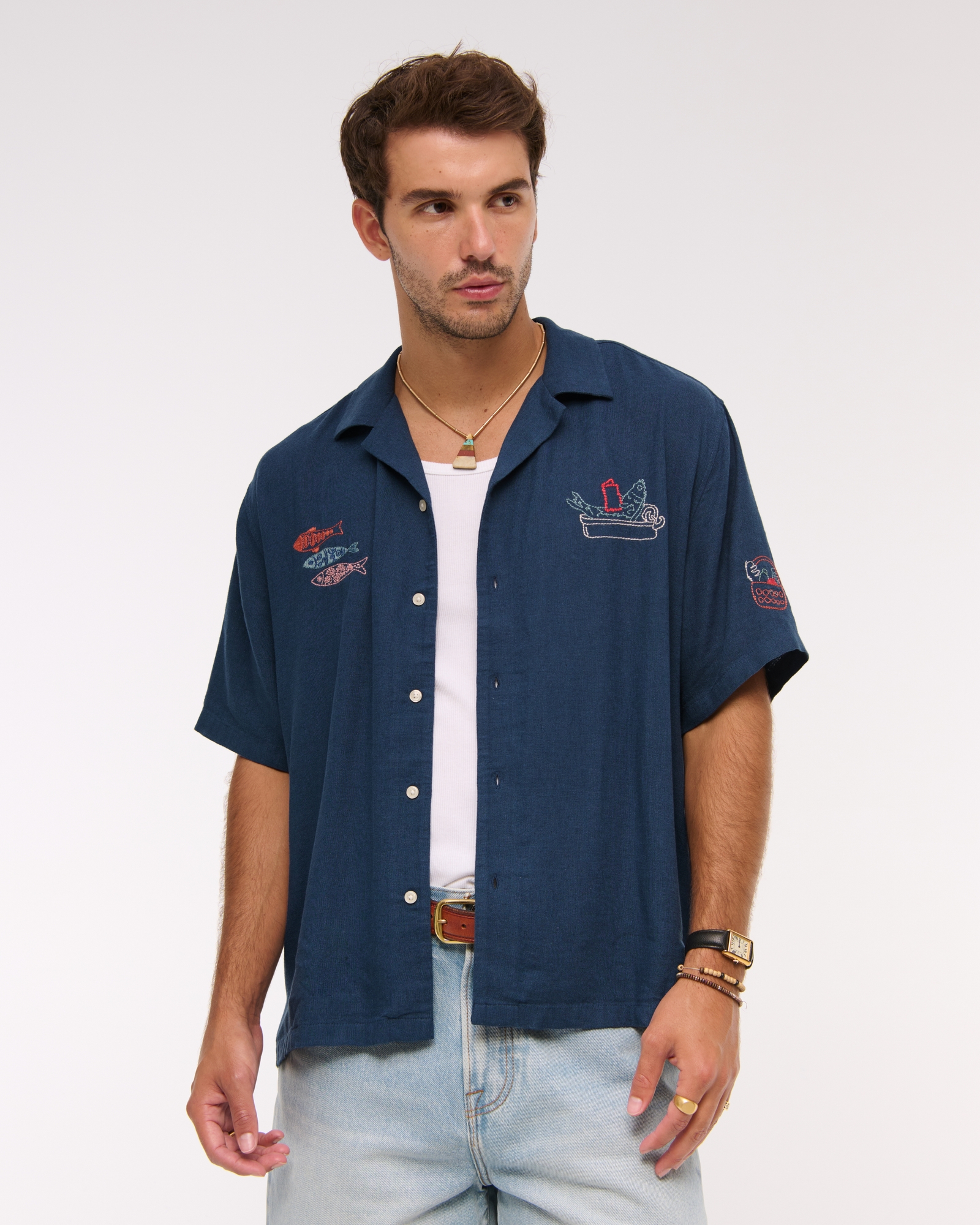Camp Collar Cropped Summer Linen-Blend Shirt