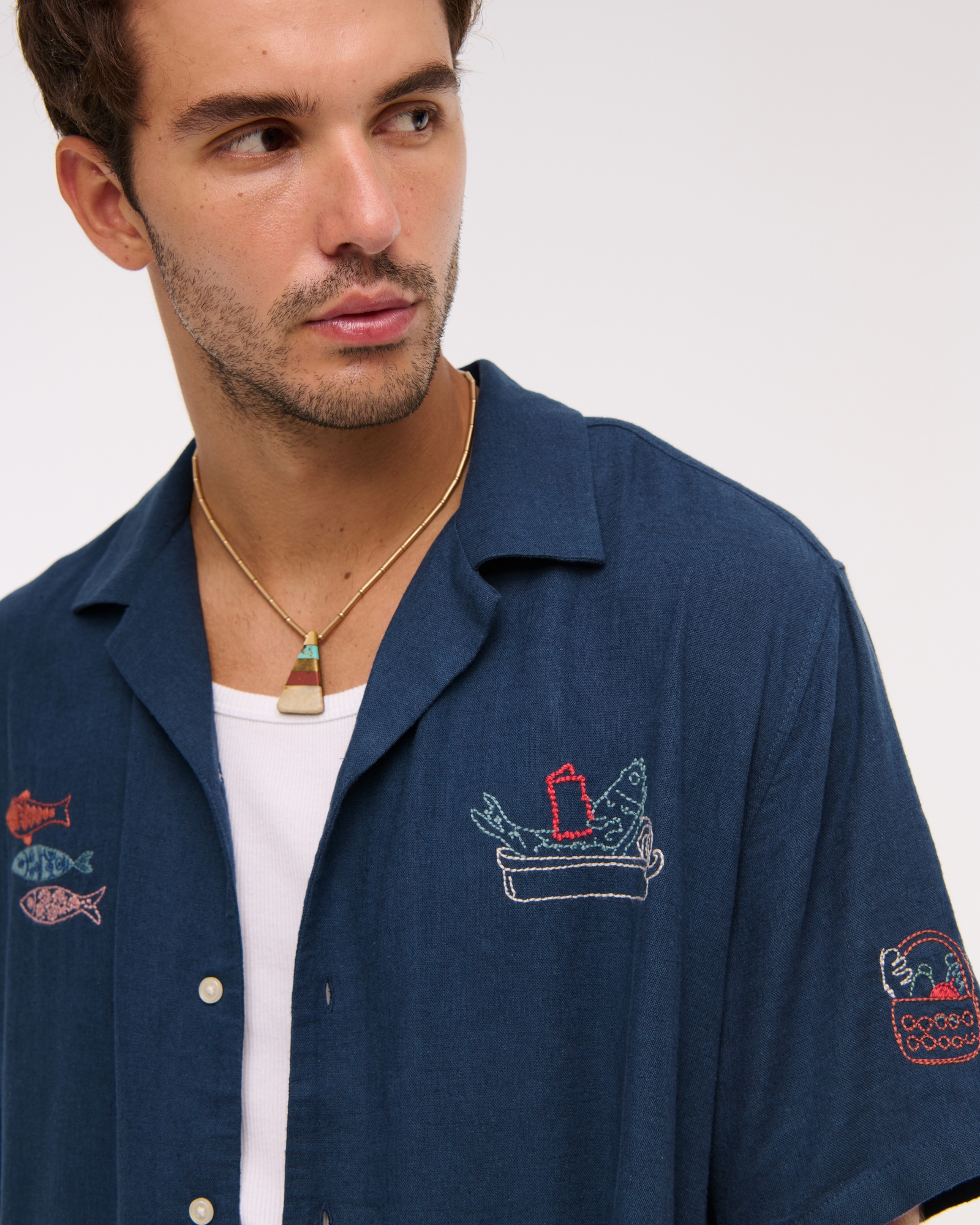 Camp Collar Cropped Summer Linen-Blend Shirt
