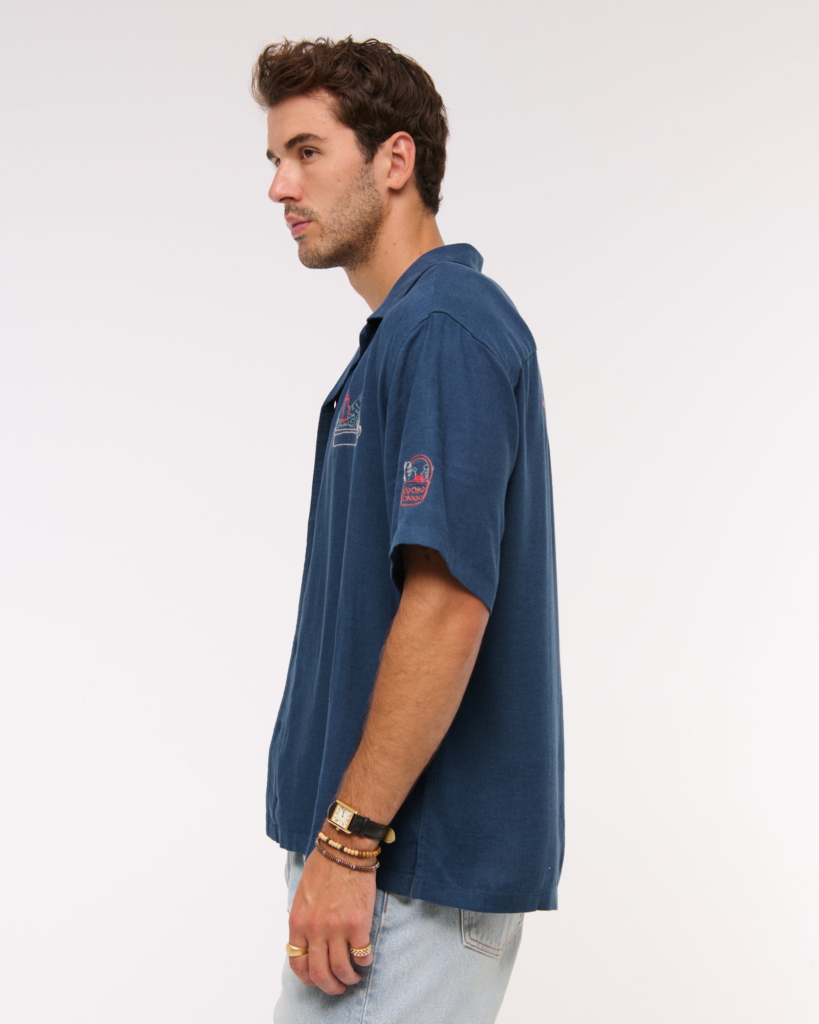 Camp Collar Cropped Summer Linen-Blend Shirt
