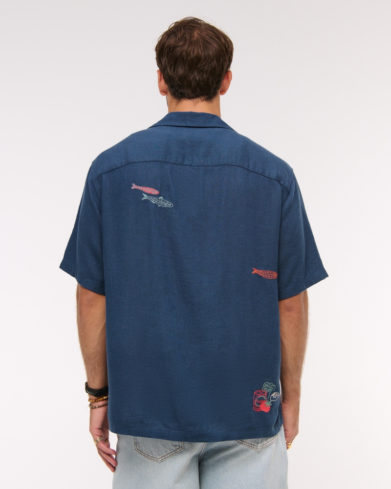 Camp Collar Cropped Summer Linen-Blend Shirt