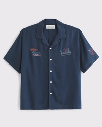 Chemise d'été en lin mélangé à col camp