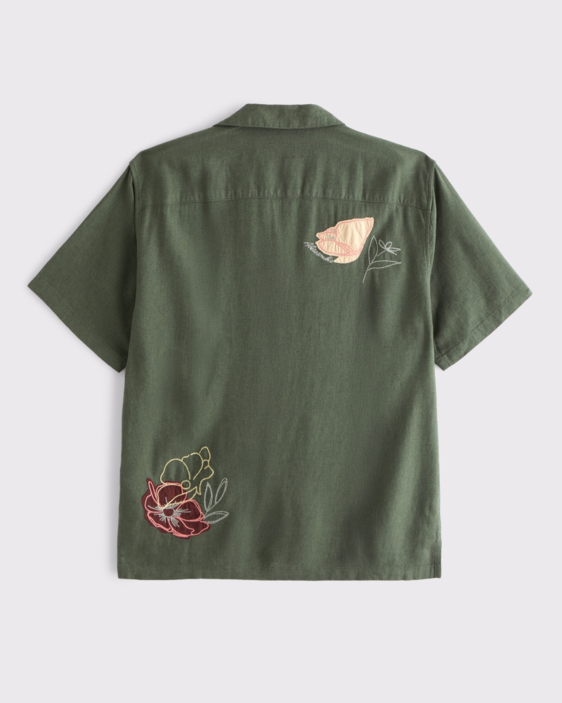 Camp Collar Cropped Summer Linen-Blend Shirt