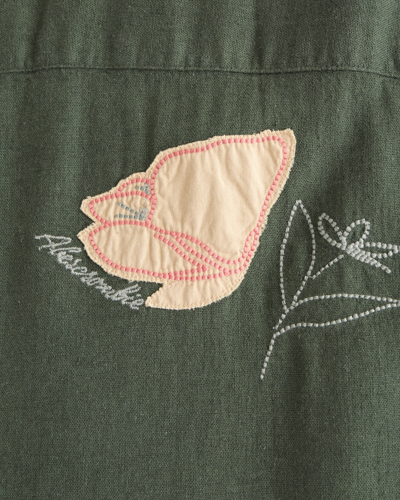 Camp Collar Cropped Summer Linen-Blend Shirt
