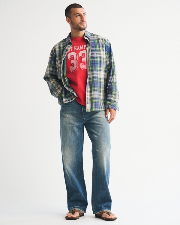Plaid Button-Up Shirt, Blue Plaid view 2